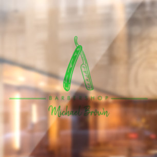 Autocollant Pour Fenêtre Logo vert Barber Razor