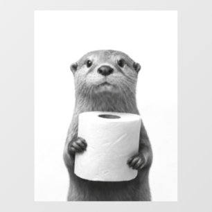 Autocollant Pour Fenêtre Loutre stoïque tenant un rouleau de papier toilett