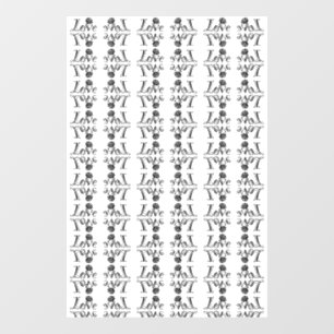 Autocollant Pour Fenêtre Love Blossoms : Typographie avec un Rose intégré
