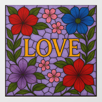 Autocollant Pour Fenêtre Love Flowers Lavender Stained Glass Cling