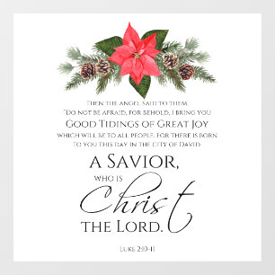 Autocollant Pour Fenêtre Luc 2:10-11 Bon Tidings Poinsettia Noël