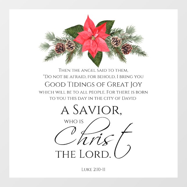 Autocollant Pour Fenêtre Luc 2:10-11 Bon Tidings Poinsettia Noël (Feuille)