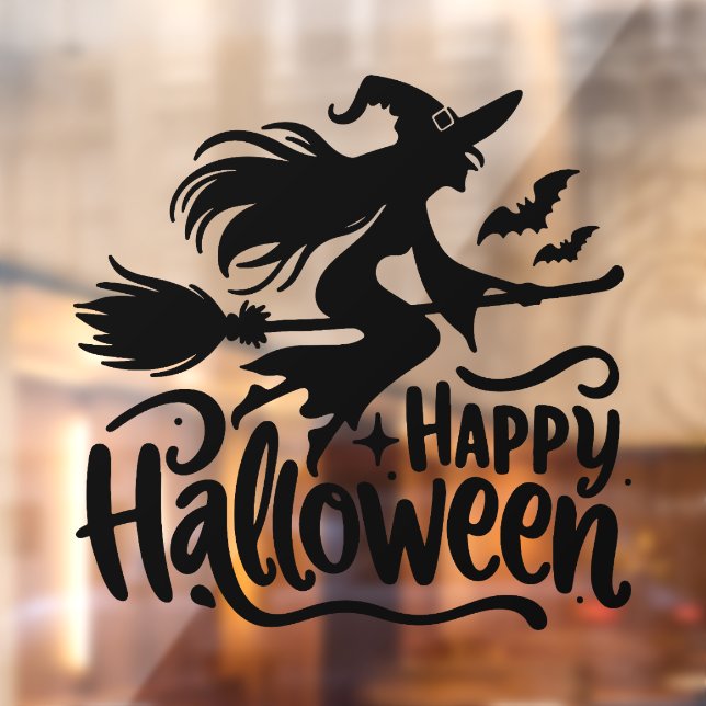 Autocollant Pour Fenêtre Lune de sorcières Joyeux Halloween (Feuille 2)