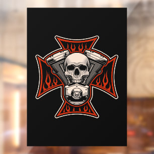 Autocollant Pour Fenêtre Magasin de moto Crâne Flames de moteur Cross moto