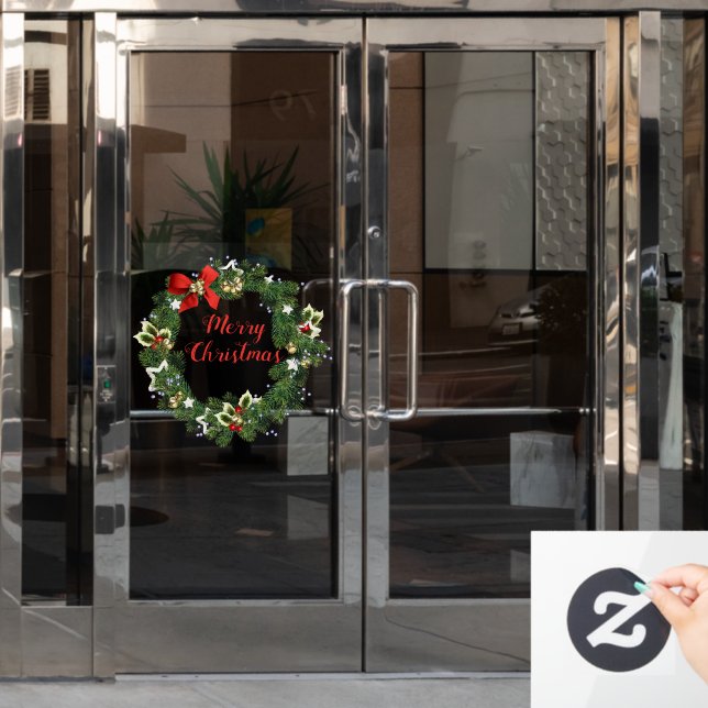 Autocollant Pour Fenêtre Magasin Joyeux Noël Vacances Wreath (Porte de bureau)