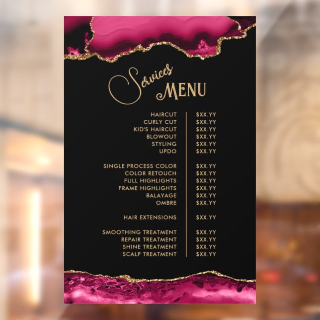 Autocollant Pour Fenêtre Magenta Red Agate Services Menu (Feuille 2)