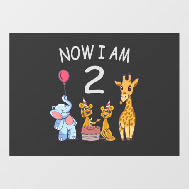 Autocollant Pour Fenêtre Maintenant, j'ai 2 ans 2e anniversaire au Zoo Baby (Feuille)