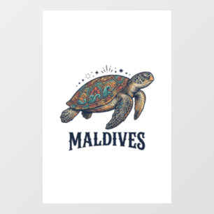 Autocollant Pour Fenêtre Maldives Vintage Tortue de Mer Voyage Chemise Desi