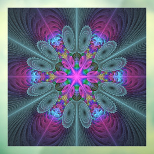 Autocollant Pour Fenêtre Mandala Colorful spiritual Fractal Art With Pink
