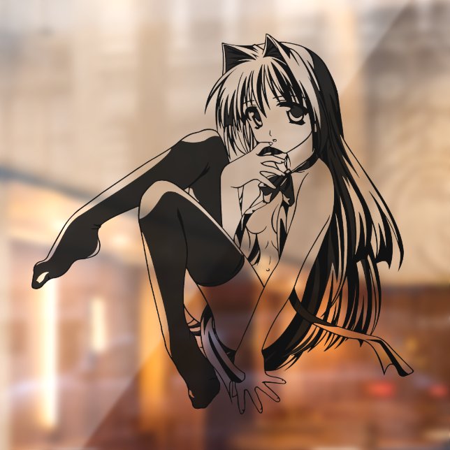 Autocollant Pour Fenêtre Manga, Neko Catgirl Furry Kawaii Loli (Feuille 2)