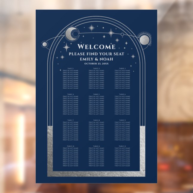Autocollant Pour Fenêtre Mariage Céleste Bleu Argent Soleil Lune Étoiles (Feuille 2)