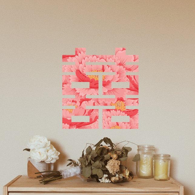 Autocollant Pour Fenêtre Mariage chinois double Xi (Pink Flower Double Xi Chinese Wedding Decoration)
