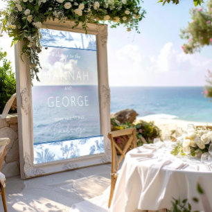 Autocollant Pour Fenêtre Mariage de toile bleue Affiche de bienvenue miroir