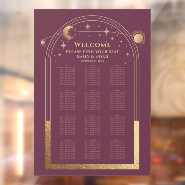 Autocollant Pour Fenêtre Mariage mystique Plum Gold Sun Moon Stars (Feuille 2)