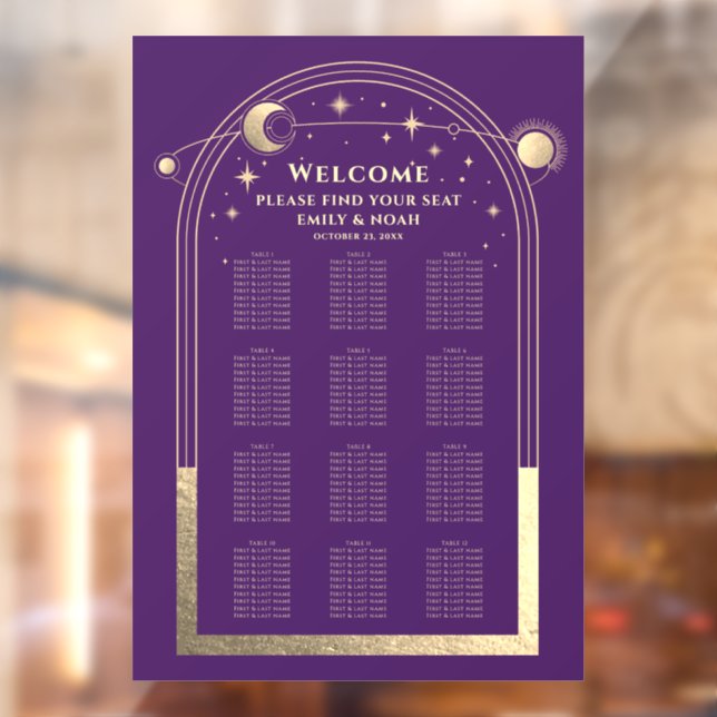 Autocollant Pour Fenêtre Mariage mystique violet or Sun Moon étoiles (Feuille 2)