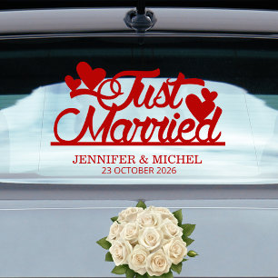 Autocollant Pour Fenêtre Mariés depuis peu écriture rouge romantique voitur
