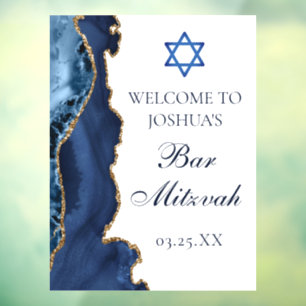 Autocollant Pour Fenêtre Marine Blue Gold Agate Bar Mitzvah Party Bienvenue