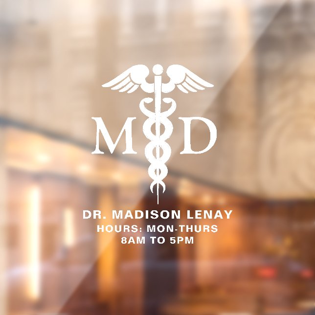 Autocollant Pour Fenêtre Médecin Médicale personnalisé MD Caduceus Heures d (Feuille 2)