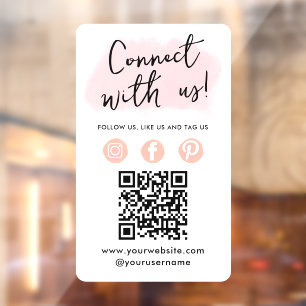 Autocollant Pour Fenêtre Médias Sociaux QR Code Se Connecter Avec Nous Rose