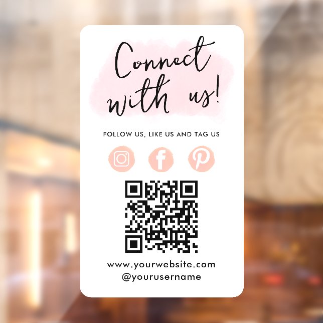 Autocollant Pour Fenêtre Médias Sociaux QR Code Se Connecter Avec Nous Rose (Feuille 2)