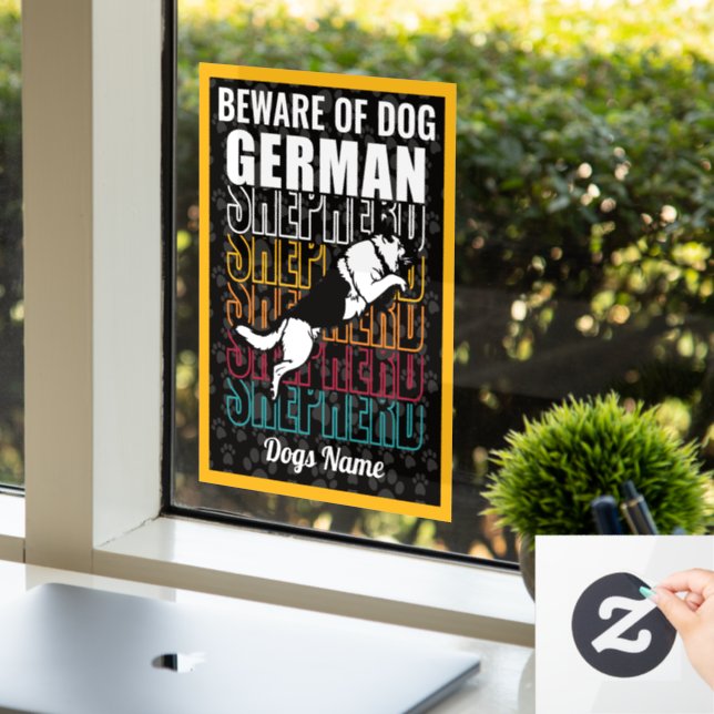 Autocollant Pour Fenêtre Méfiez-vous du chien berger allemand  (Bureau)