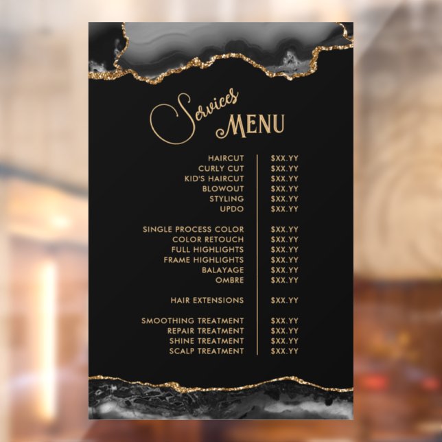 Autocollant Pour Fenêtre Menu Black Gold Agate Services (Feuille 2)