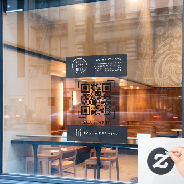 Autocollant Pour Fenêtre Menu Code QR | Logo professionnel sans contact (Fenêtre de café)