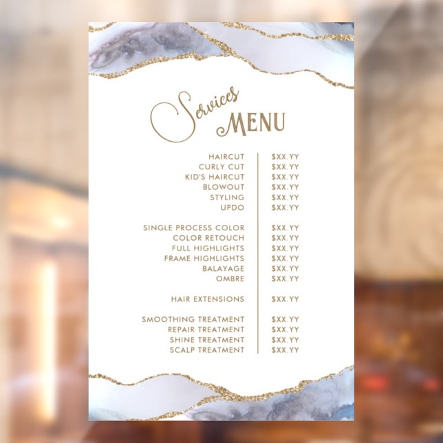 Autocollant Pour Fenêtre Menu des services de l'agate grise bleue (Feuille 2)