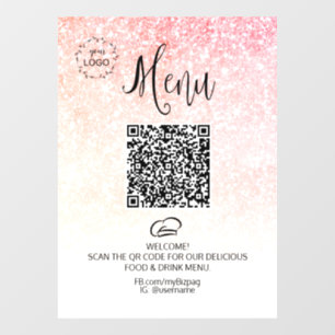 Autocollant Pour Fenêtre *~* Menu du Restaurant Glitter QR LOGO