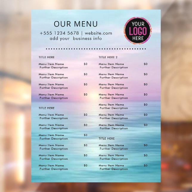 Autocollant Pour Fenêtre Menu du Restaurant | Logo Minimaliste Traiteur Caf (Feuille 2)