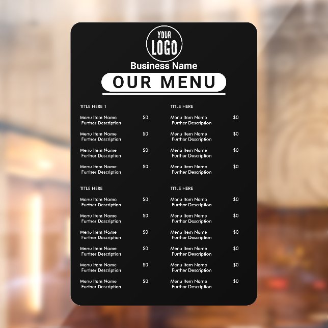 Autocollant Pour Fenêtre Menu du Restaurant | Menu du Café Black Logo (Feuille 2)