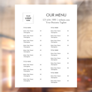 Autocollant Pour Fenêtre Menu Minimaliste   Café et Traiteur sur Mesure