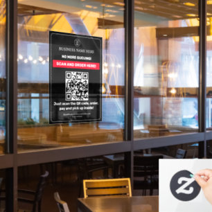 Autocollant Pour Fenêtre Menu QR Code Noir   Paiement Commande à Emporter