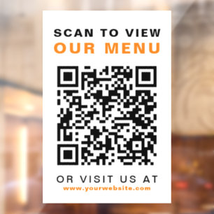 Autocollant Pour Fenêtre Menu QR Code Restaurant Café