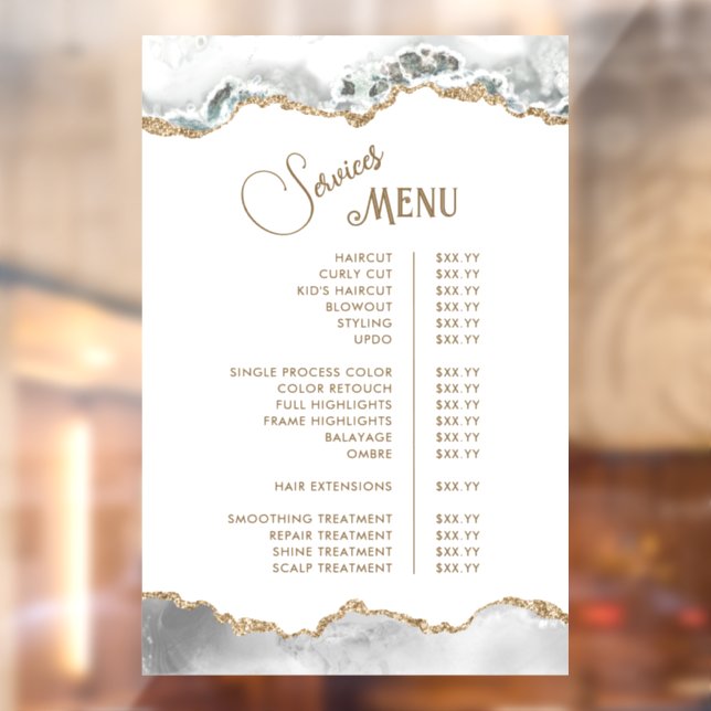 Autocollant Pour Fenêtre Menu Services Agate Blanche (Feuille 2)