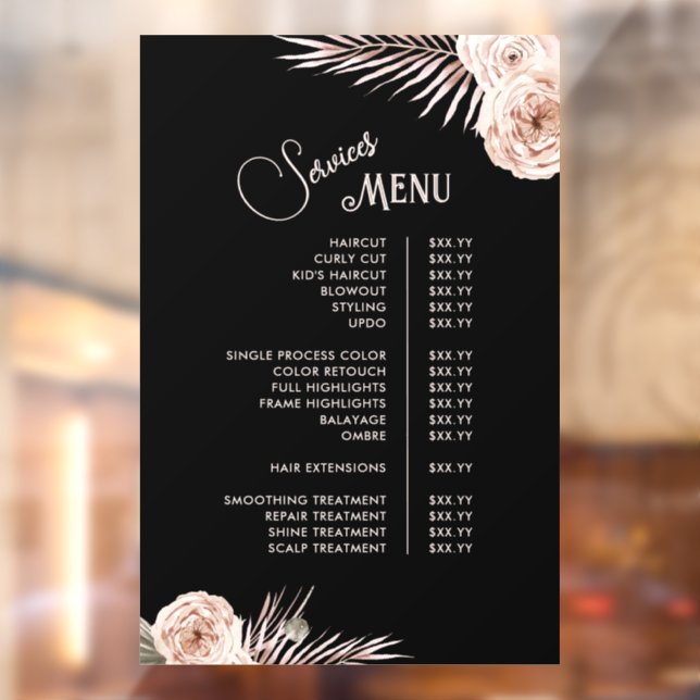 Autocollant Pour Fenêtre Menu Services Roses tropicaux (Feuille 2)