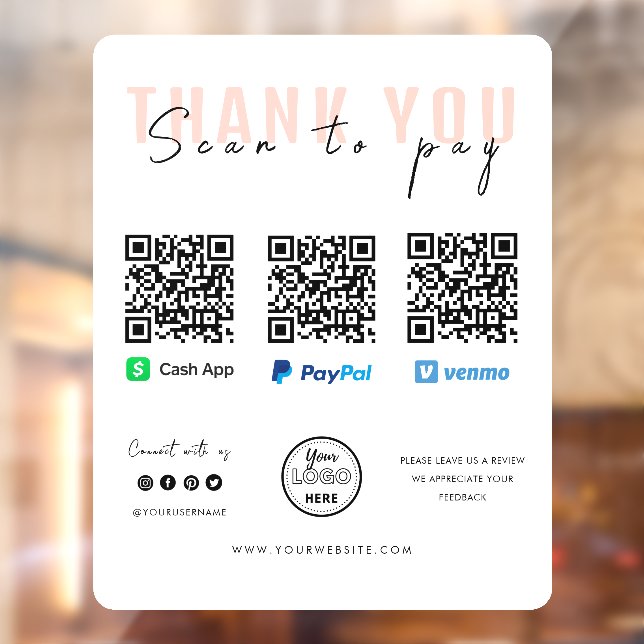 Autocollant Pour Fenêtre Merci Analyser pour payer Logo Code QR Paiement Bl (Feuille 2)