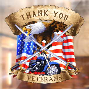 Autocollant Pour Fenêtre Merci aux vétérans, motards patriotiques USA