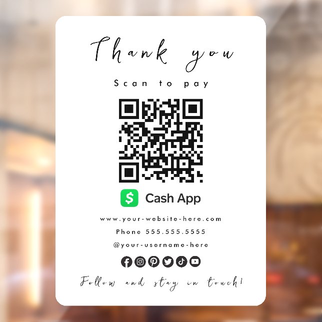 Autocollant Pour Fenêtre Merci Cash App QR Code numérisation pour payer bla (Feuille 2)