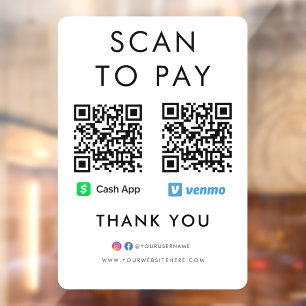 Autocollant Pour Fenêtre Merci Cash App Venmo Scan pour payer le code QR bl