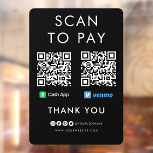 Autocollant Pour Fenêtre Merci Cash App Venmo Scan to Pay QR Code noir