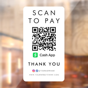 Autocollant Pour Fenêtre Merci CashApp Modern Scan to Pay QR Code blanc