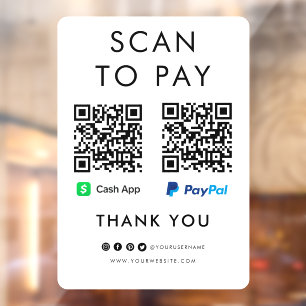 Autocollant Pour Fenêtre Merci CashApp Paypal numérisation pour payer QR Co