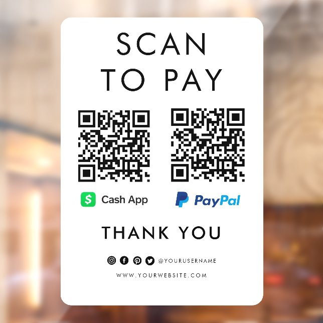 Autocollant Pour Fenêtre Merci CashApp Paypal numérisation pour payer QR Co (Feuille 2)