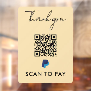 Autocollant Pour Fenêtre Merci Paypal QR Code Scan pour payer moderne Super