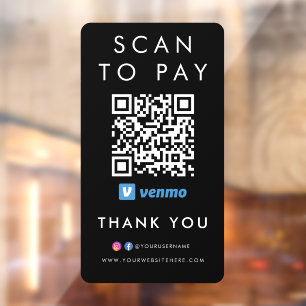 Autocollant Pour Fenêtre Merci Venmo Modern Scan pour payer QR Code noir