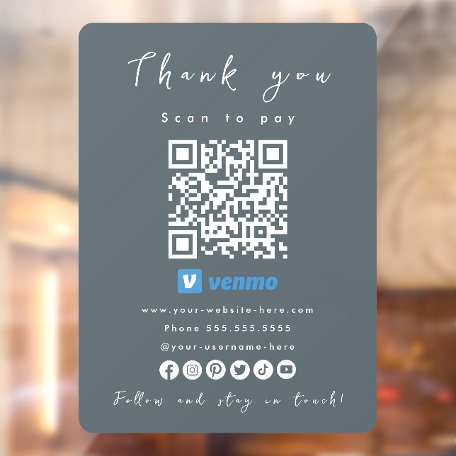 Autocollant Pour Fenêtre Merci Venmo QR Code Scan pour payer Marine (Feuille 2)