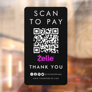 Autocollant Pour Fenêtre Merci Zelle numérisation pour payer QR Code modern