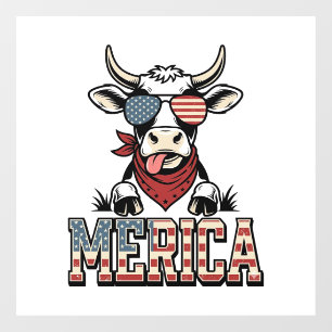 Autocollant Pour Fenêtre Merica Graphique de gravure vintage de vache patri