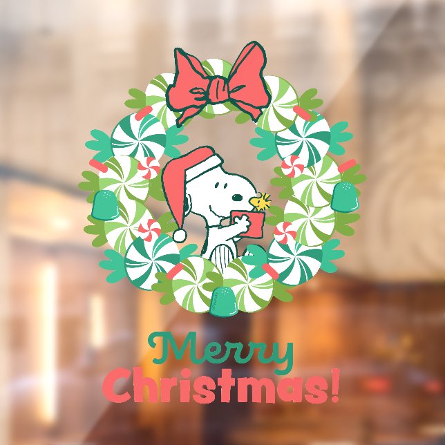 Autocollant Pour Fenêtre Merry Christmas Peppermenthe Holiday Wreath (Feuille 2)